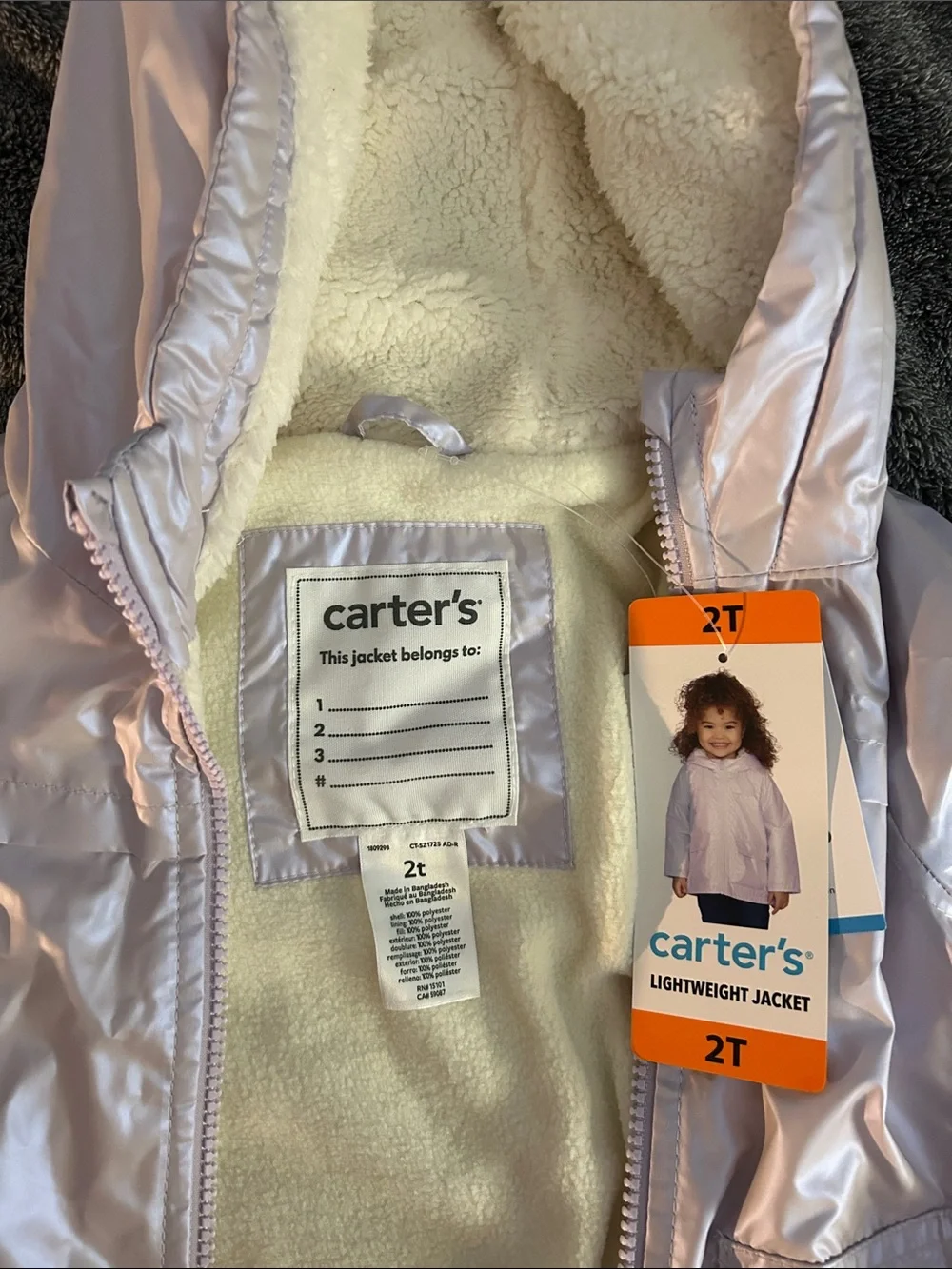 Carter's Shimmery Lavender Hooded Puffer Jacket